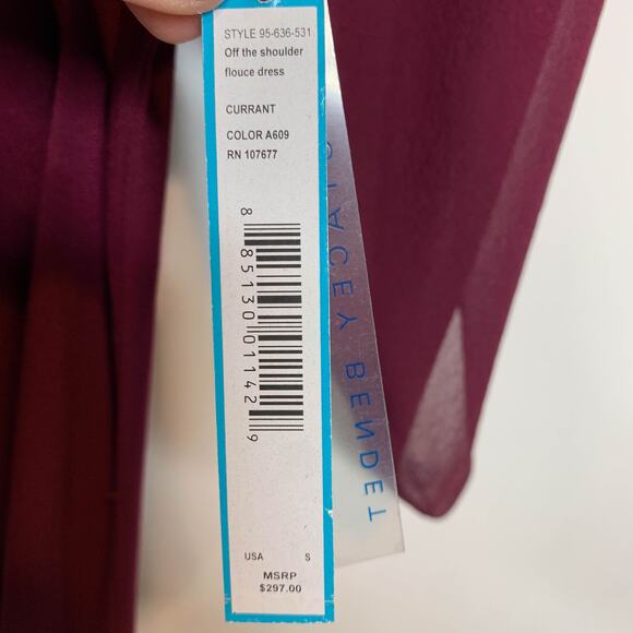 NWT ALICE + OLIVIA boho silk off shoulder flouce dress wide sleeve currant 2388 - Picture 9 of 15